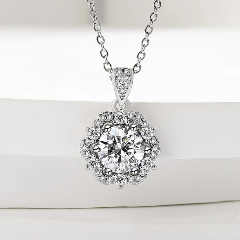 925 Sterling Silver Jewelry Set Round Zircon Necklace Earrings Ring Women Fashion Simple Birthday Wedding Party Jewelry Gift