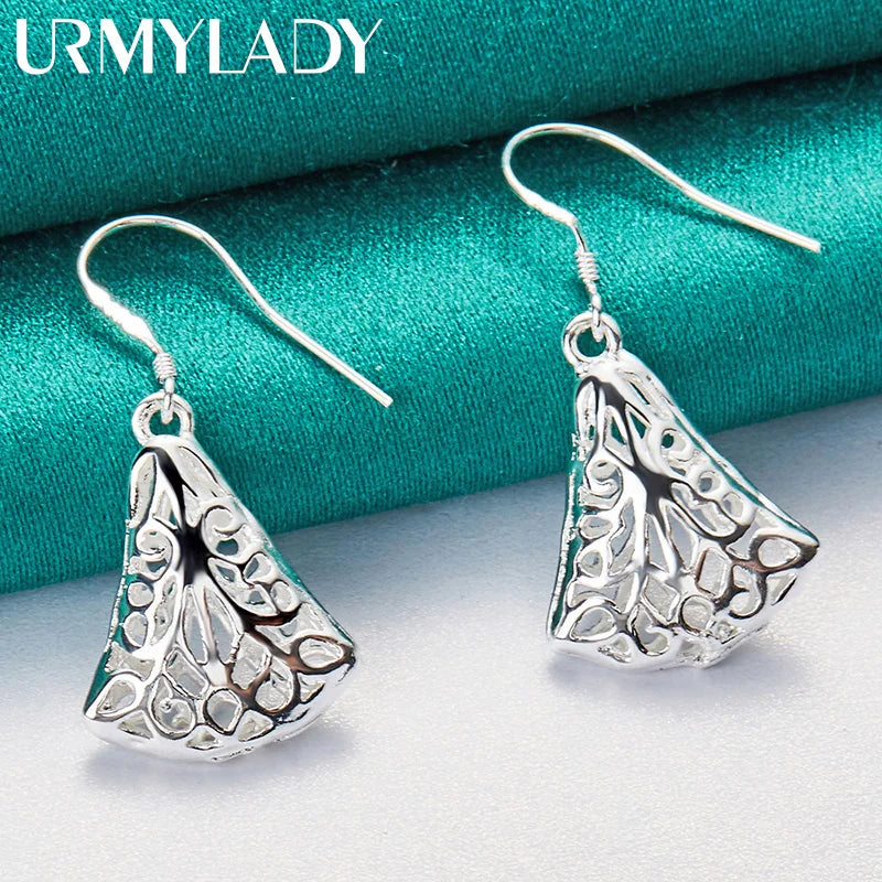 URMYLADY 925 Sterling Silver Hollow Sector Earrings For Women Wedding Party Fashion Charm Jewelry