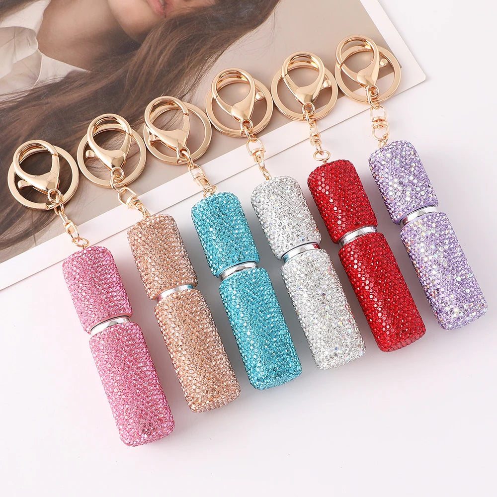 2026 New Perfume Bottle Keychain Full Rhinestone Women's Luxury Car Key Ring Y2K Fashion Accessories Creative Pendant