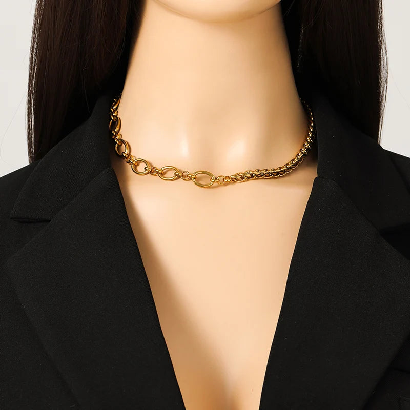 EILIECK 316L Stainless Steel Gold Color Asymmetric Chain Necklace Bracelet Set For Women Fashion Waterproof Jewelry Lady Gift
