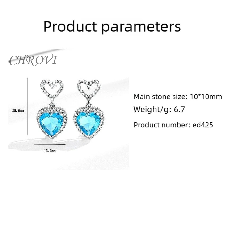 Light luxury 925sterling silver exaggerated earrings long tassel heart-shaped drop earrings with cubic zirconia hearts for women