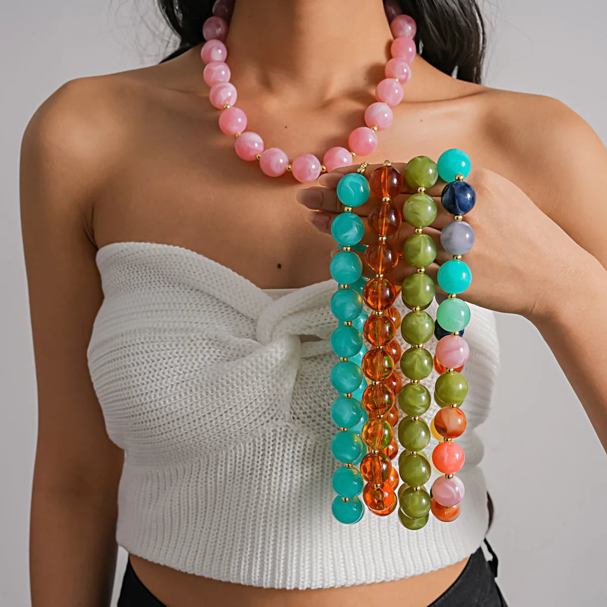 KMVEXO Fashion Colorful Acrylic Big Beads Necklace Bracelet Set for Women Personality Originality Holiday Jewelry Accessories