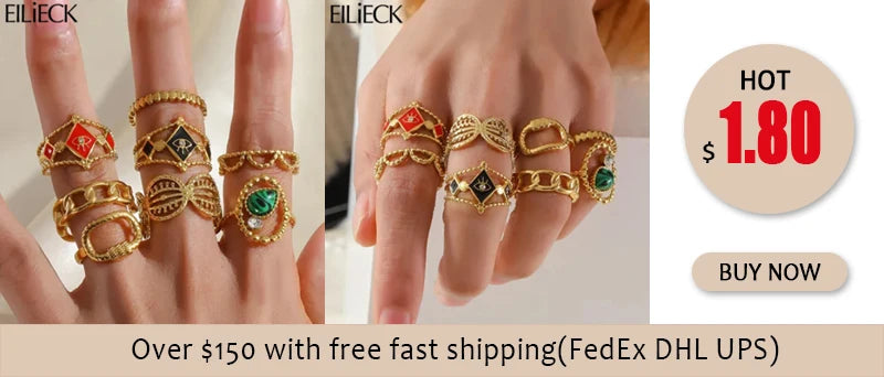 EILIECK 316L Stainless Steel White Stone Star Adjustable Ring For Women Girl Fashion Cuff Finger Ring Waterproof Jewelry Gift