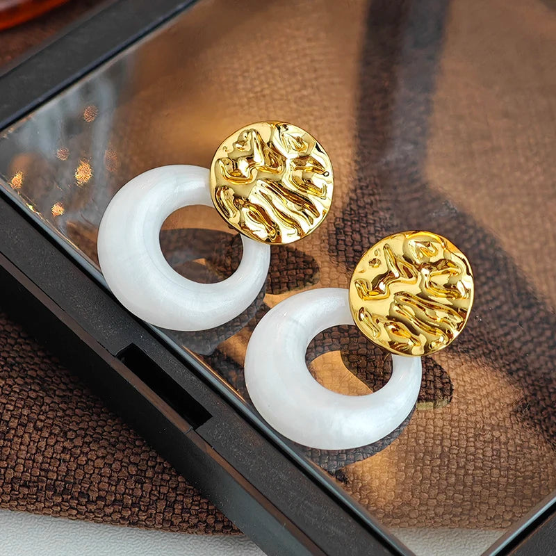 ANENJERY 316L Stainless Steel Candy Colored Hollow Round Earrings For Women Personality Creative Fashion Jewelry Gifts Wholesale