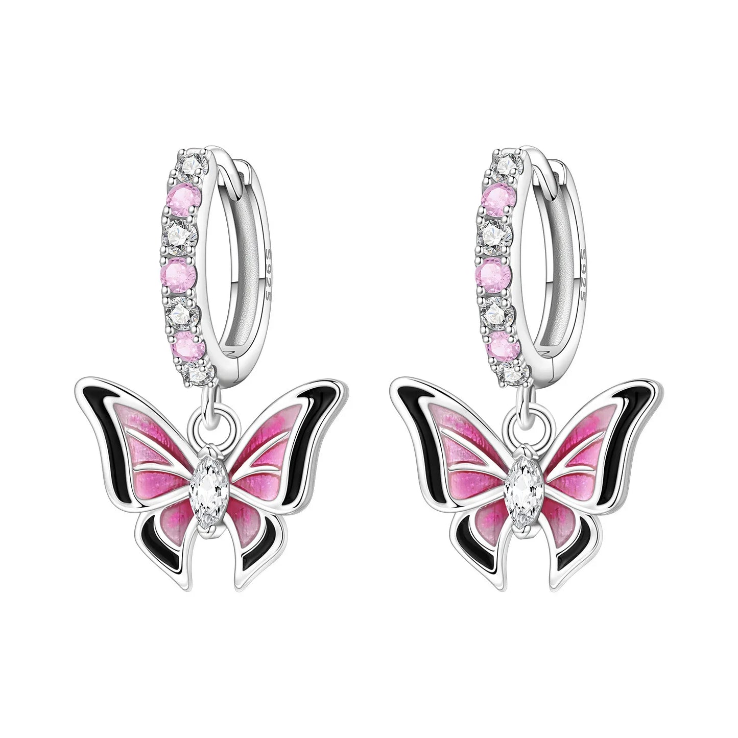 Hot Sale Original 925 Sterling Silver Zircon Pink Doughnut Earrings Flower Paw Print Design Women Party Jewelry Gifts Ear Loops