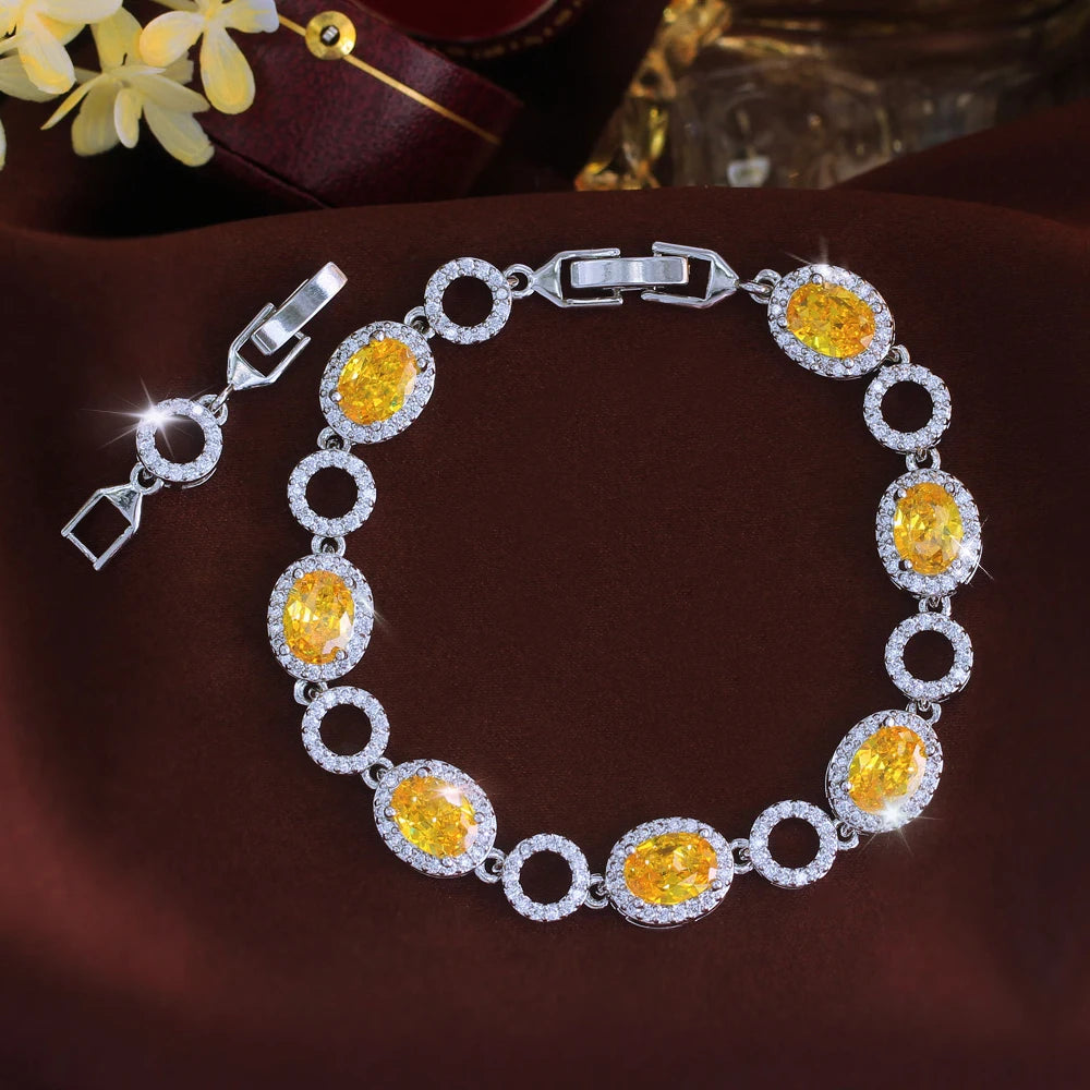 ThreeGraces Elegant Shiny White Oval Zirconia Bridal Wedding Party Geometric Ellipse Link Chain Bracelet Jewelry for Women BR471