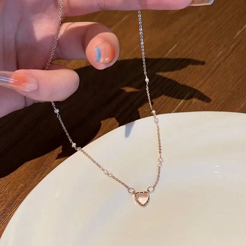 925 Sterling Silver Necklace Pendant AAA Zircon For Women Fashion Exquisite Student Girlfriend Jewelry Accessories Heart Gift