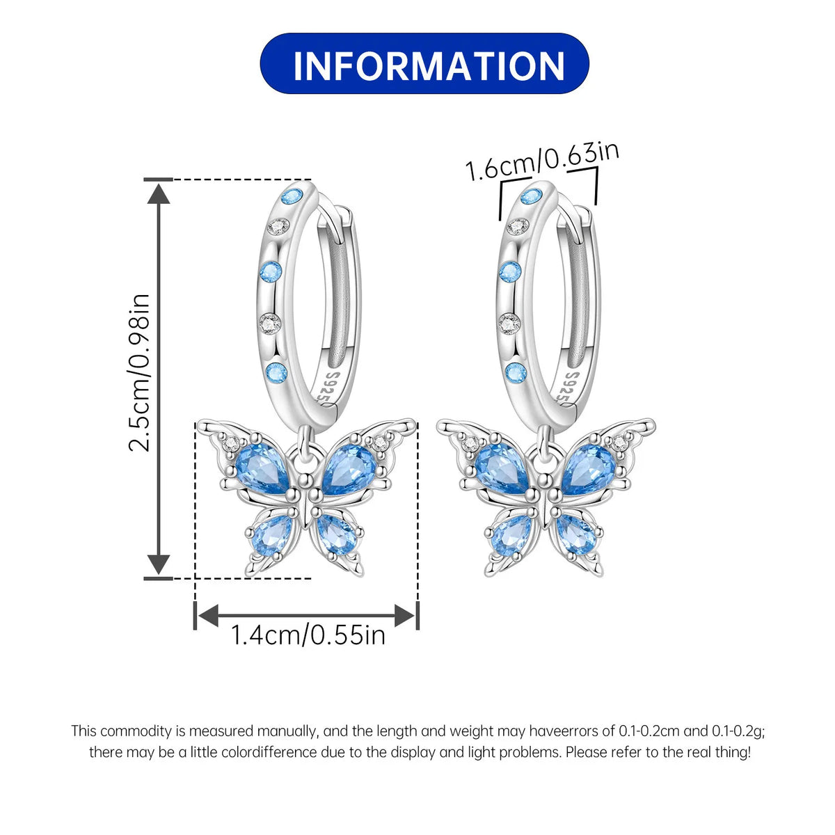 Orstarry 925 Sterling Silver Blue Zircon Dragonfly Drop Earrings Women Earrings Charm Fashion Versatile Party Jewelry Gifts
