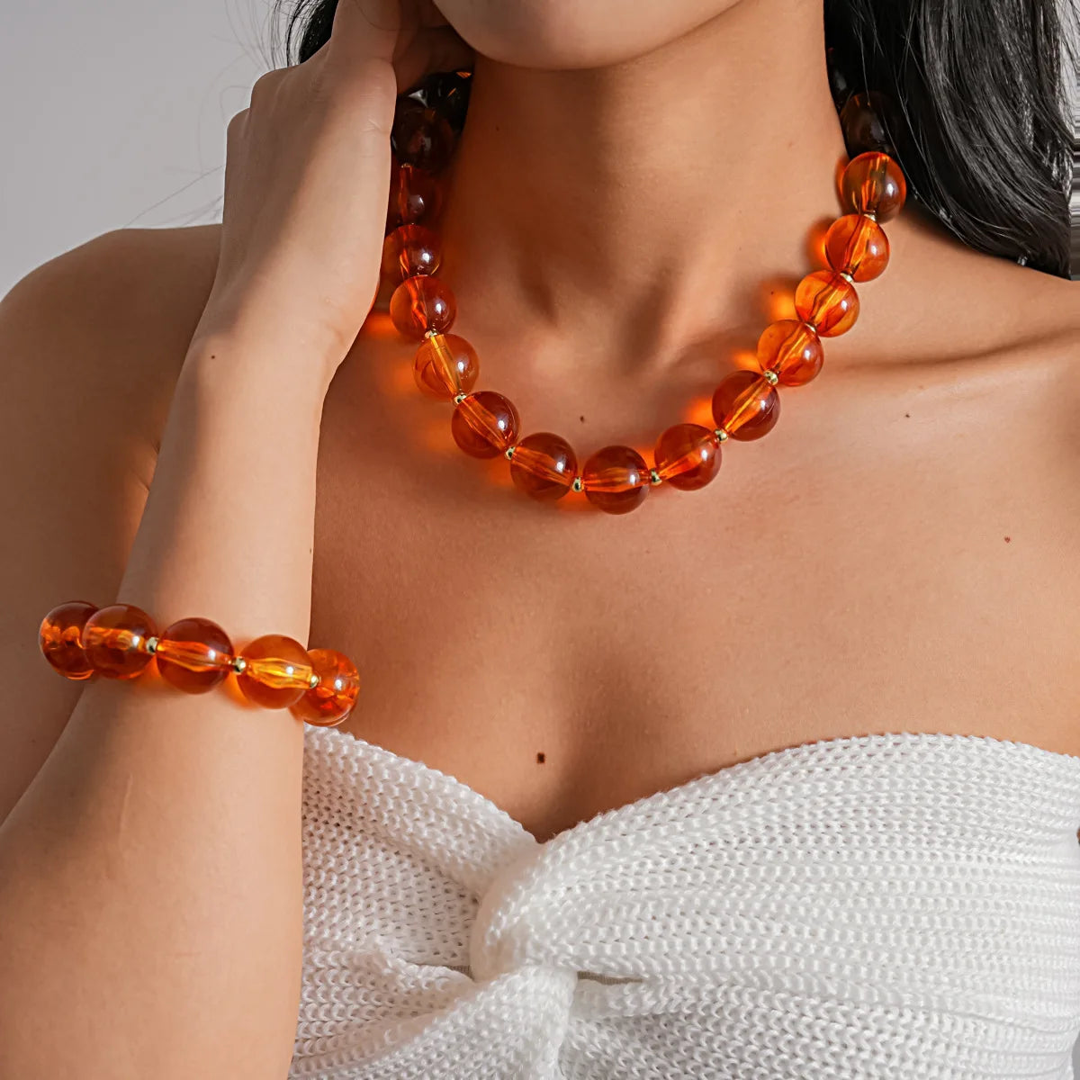 KMVEXO Fashion Colorful Acrylic Big Beads Necklace Bracelet Set for Women Personality Originality Holiday Jewelry Accessories