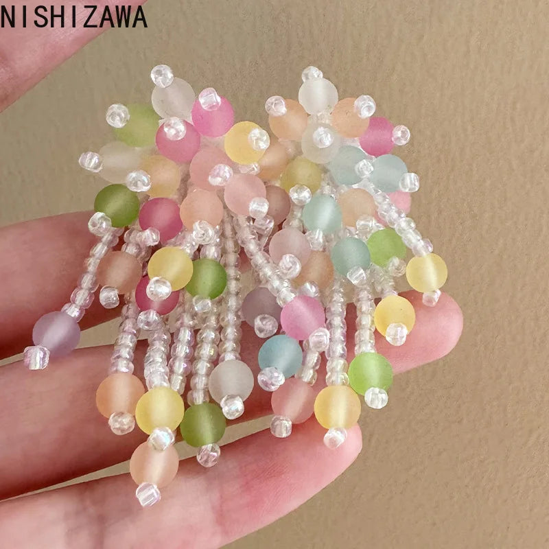 Colorful Beads Earrings for Women Summer Beach Style Flowers Sweet Jewelry Fashion Vacation Retro Pendientes Mujer