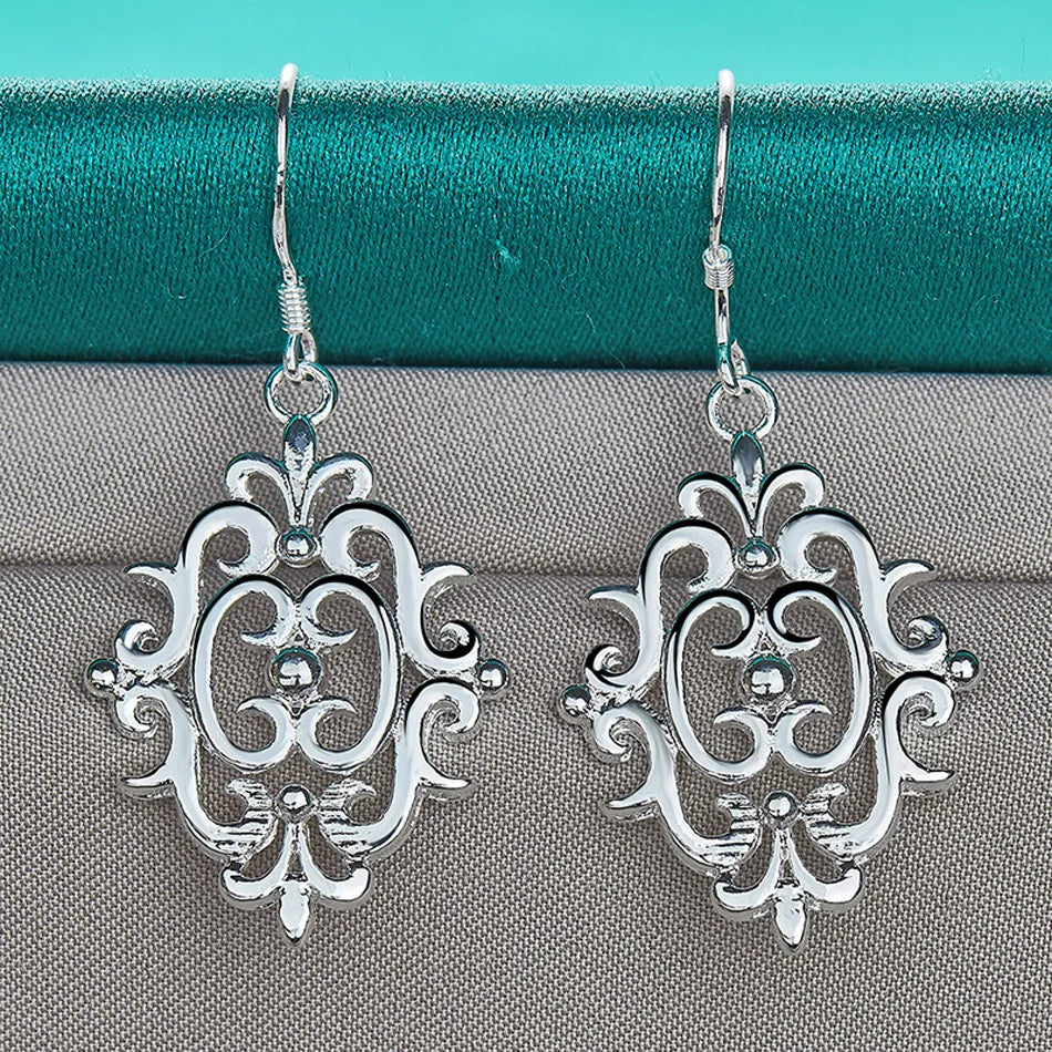 URMYLADY 925 Sterling Silver Hollow Flower Earrings Eardrop for Women Fashion Wedding Engagement Charm Jewelry