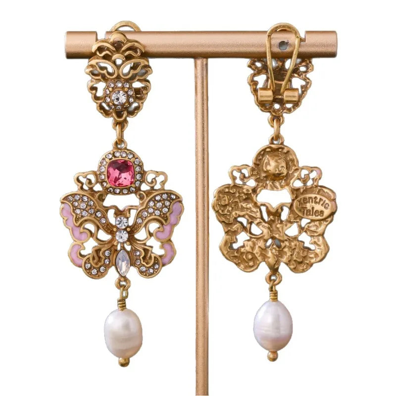 Enamel Butterfly Earrings for Women New Chinese Style Elegant Jewelry Vintage Fashion Exquisite Versatile Aretes De Mujer