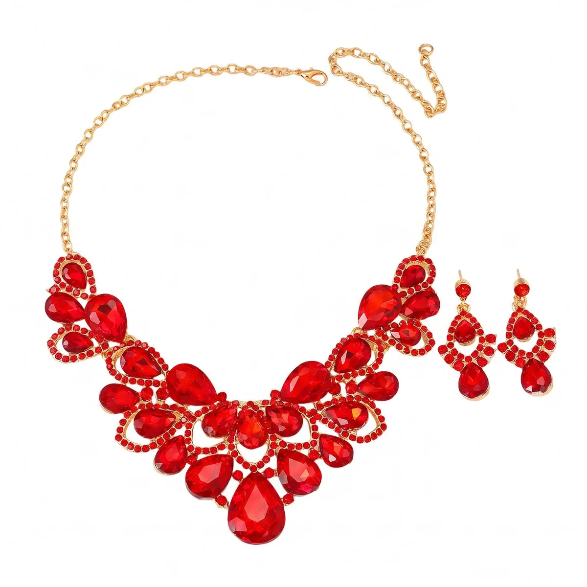 Sparkling Noble Hollow Water Drop Necklace Earrings Women's Evening Formal Dress Set Theme Party Matching Jewelry