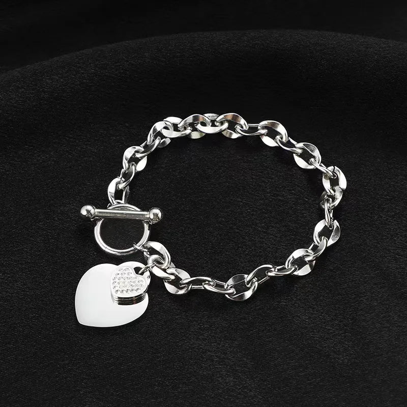 EILIECK 316L Stainless Steel Glossy Heart Charm Bracelet For Women Girl Trendy Wrist Chain 18K Gold Plated Jewelry Gift Bijoux