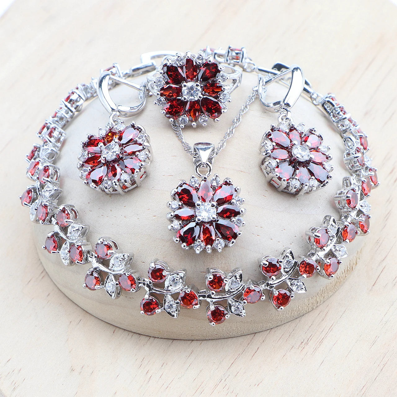 Bridal Jewelry Sets Silver 925  Flower Colorful Zircon Bracelets Earrings Rings Pendant Wedding Necklace Set Jewelry For Women