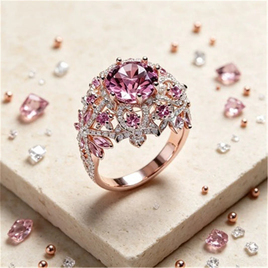 Small Exquisite Flower Charm Female Purple White Zircon Stone New Fashion Ring Vintage Silver Color Wedding Jewelry For Women