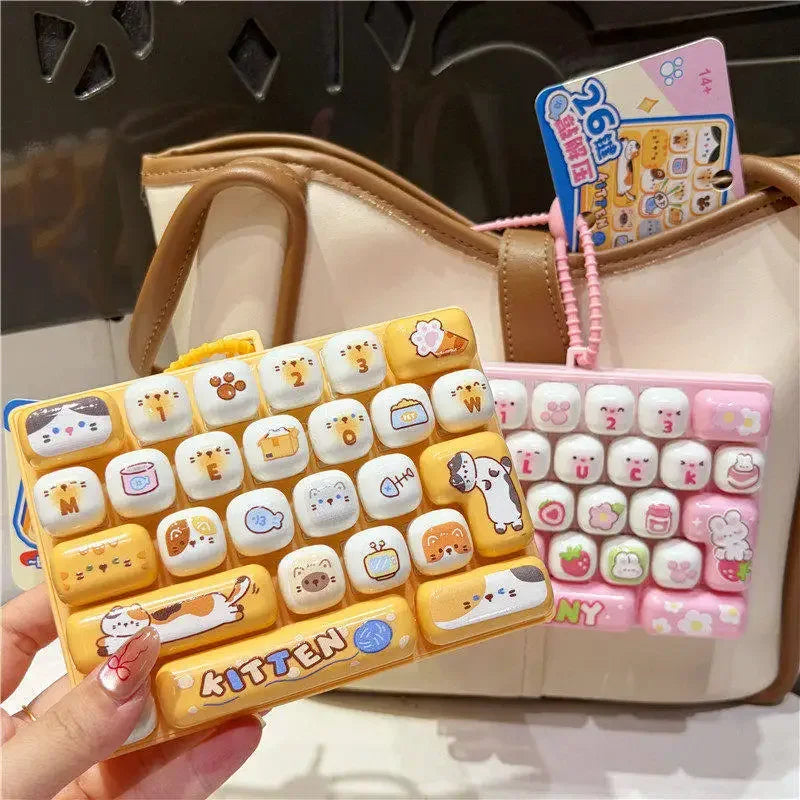 Silicone 26 Key Press Button Fidget Bag Charm Keychain Stress Relief Decompression Keyboard Keyring for Family Party Adults Kids