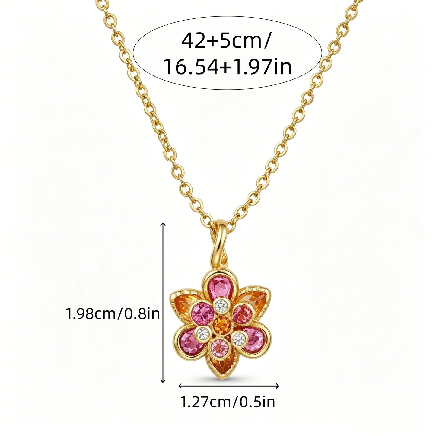 Ladies Gold Plated Floral Pendant Necklace with Multi-Color Cubic Zirconia Elegant Jewelry for Daily Commute Parties Gifts