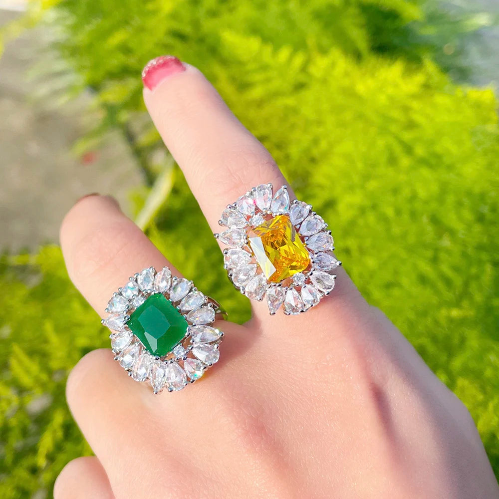 ThreeGraces Luxury Green Purple Cubic Zirconia Silver Color Adjustable Size Wedding Engagement Ring for Women Chic Jewelry R168