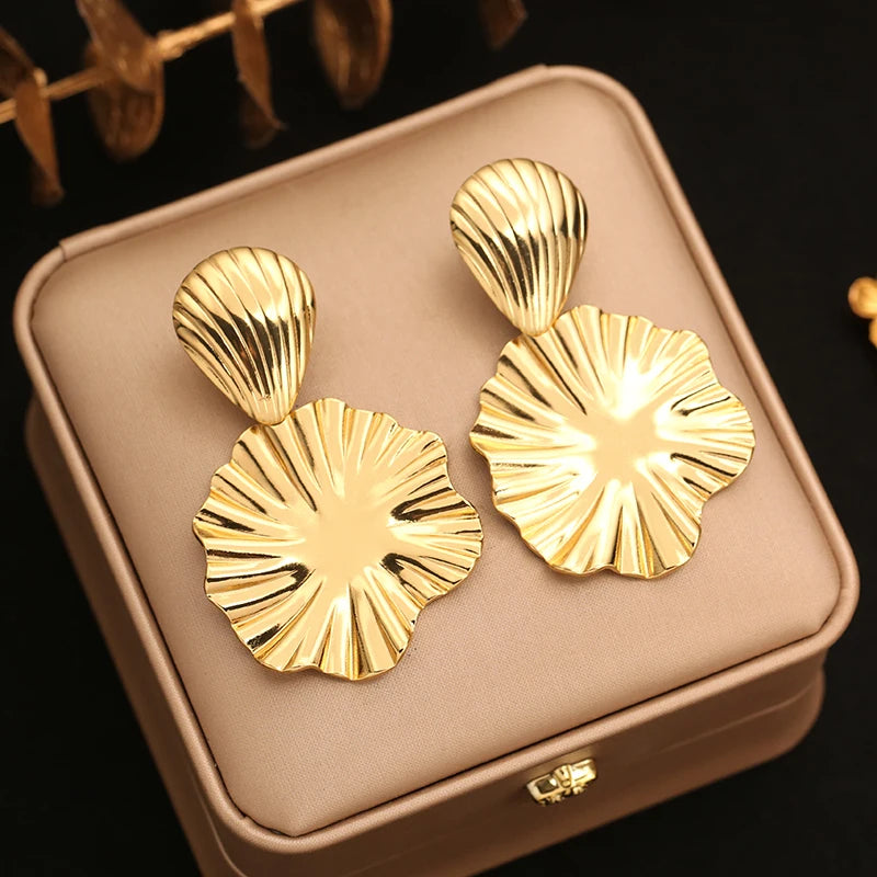 EILIECK 316L Stainless Steel Geometric Loops Dangle Earrings For Women New 18K Gold PVD Plated Ear Stud Water-resistant Jewelry