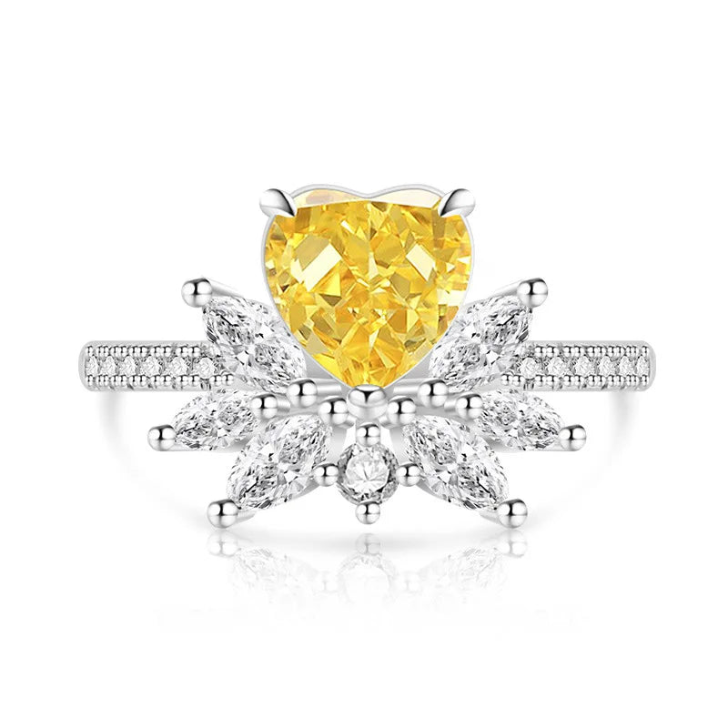 Light luxury 925sterling silver colorful gemstone ice flower ring for women,super sparkly high carbon diamond heart ring jewelry