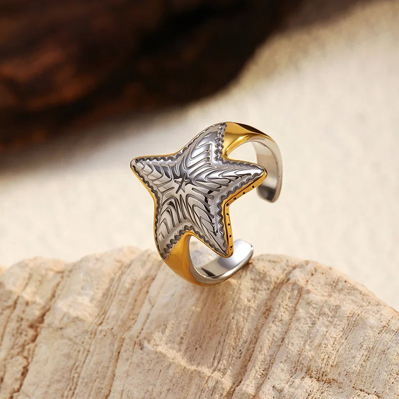 EILIECK 316L Stainless Steel Enamel Seahorse Open Adjustable Ring for Women Water Resistant Fashion Chic Ring Jewelry Bijoux