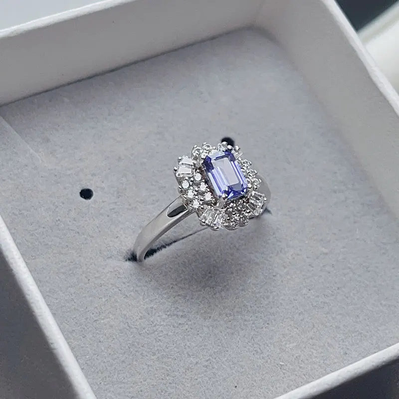4mm*6mm Natural Tanzanite Ring with Certificate 925 Silver Tanzanite Jewelry with Thick Gold Plating Birthday Gift for Women