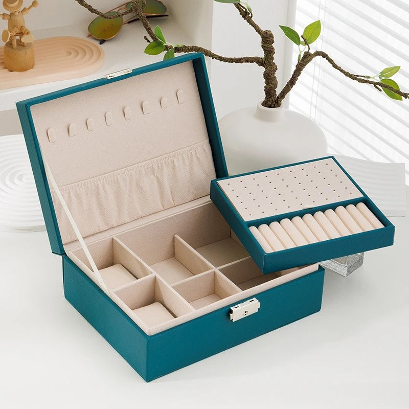 Double-layer Wooden Jewlery Box Ring Box Jewelry Boxes and Packaging with PU Leather Jewelry Storage Organizer and Makeup Case
