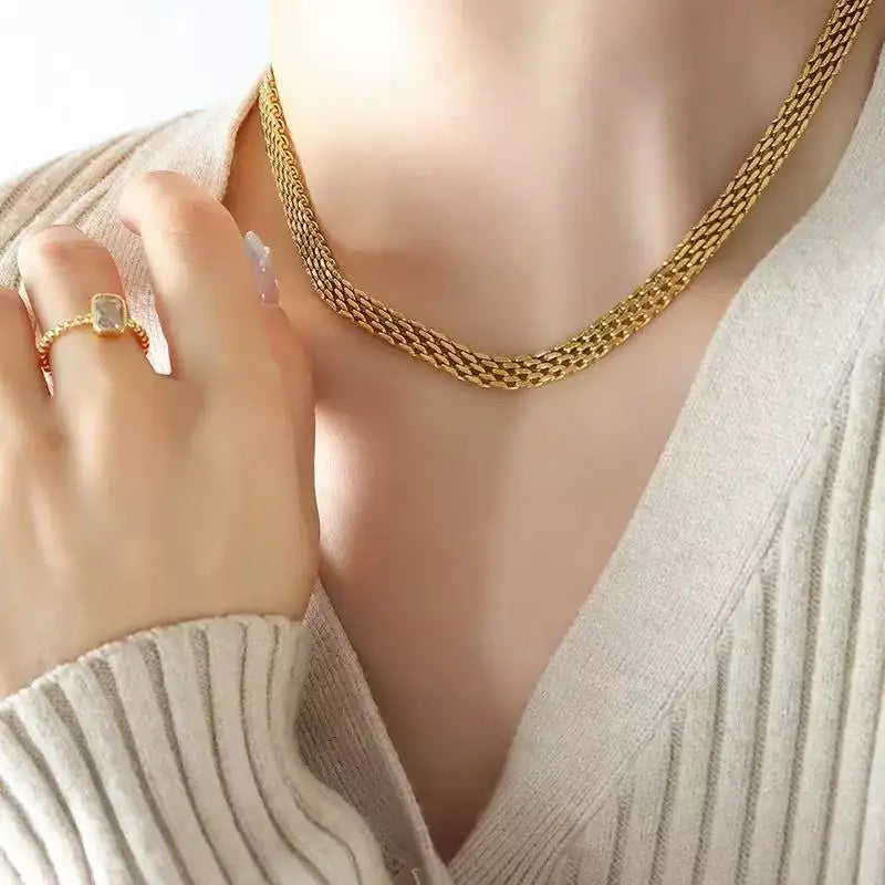 EILIECK 316L Stainless Steel Chains Necklace Choker For Women Trendy Gold Color Collar Neck Chain Waterproof Jewelry Lady Gift