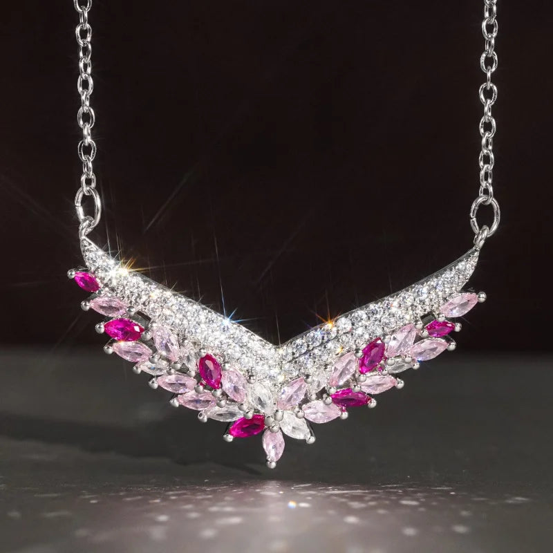 Huitan Wing Design Women Aesthetic Pendant Necklace for Wedding Engagement Gentle Accessories Trendy Party Jewelrywith Shiny CZ