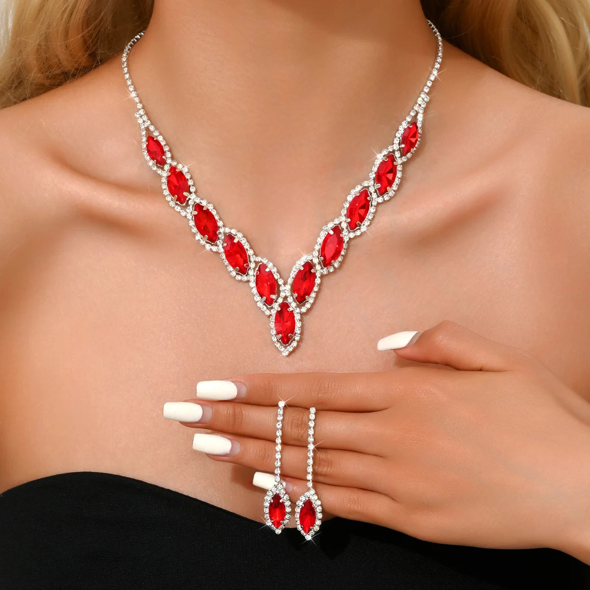 Advanced Versatile Crystal Necklace Earrings Two Piece Set Bridal Wedding Party Vacation Travel Versatile Accessories