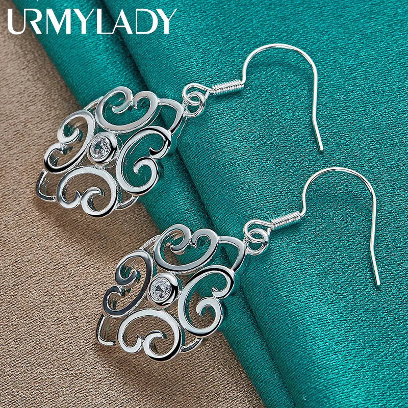URMYLADY 925 Sterling Silver Hollow Flower Earrings For Women Wedding Party Fashion Charm Jewelry Gift