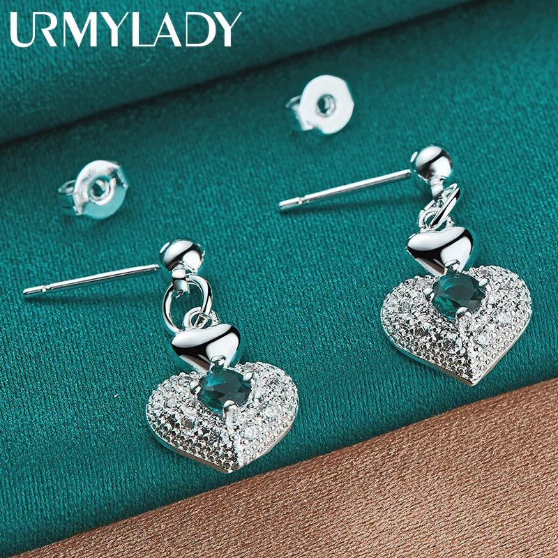URMYLADY 925 Sterling Silver Heart Zircon Stud Earrings For Women Wedding Party Fashion Charm Jewelry