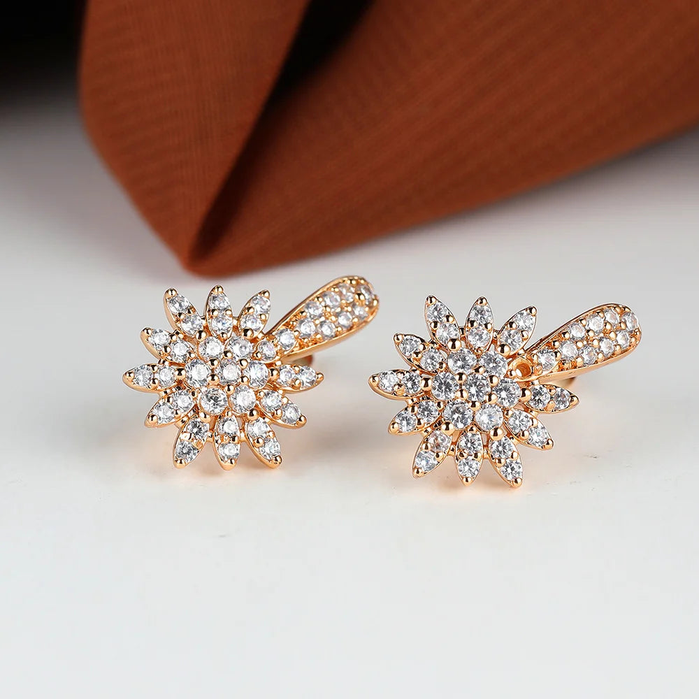Trendy Bridal Crystal White Zircon Stone Snowflake Hoop Earrings Cute Female Gold Color Wedding Jewelry For Women