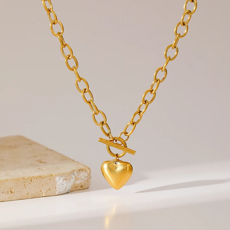 EILIECK 316L Stainless Steel Gold Silver Color Heart Pendant Necklace For Women Trendy Waterproof Chain Jewelry Holiday Gift