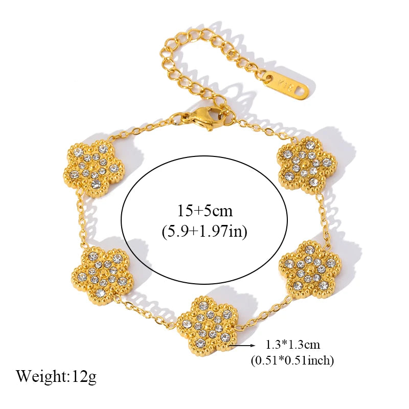 EILIECK New Fashion Stainless Steel Pink Zircon Clover Necklace Bracelet Earrings Set For Women Trendy Flower Jewelry Set Gift