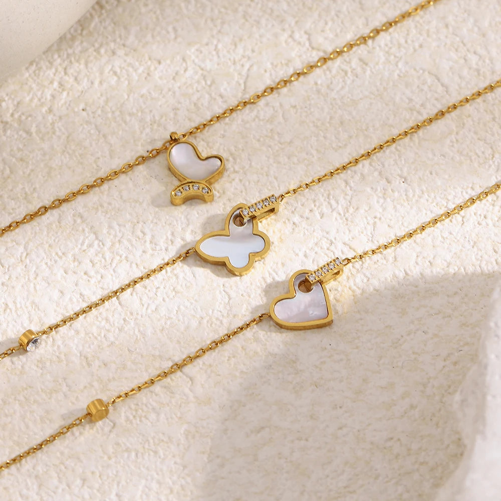 E.B.belle Heart Butterfly Pendant Chain Necklace 18K Gold Plated Stainless Steel Women's Necklaces Minimalist Chain Jewelry Gift