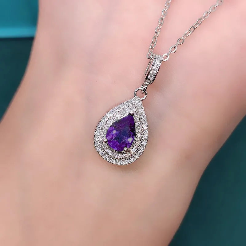 Huitan Women Pendant Necklace Water Drop Design Versatile Fashion Party Daily Inlaid Shiny CZ Silver Color Accessories Jewelry