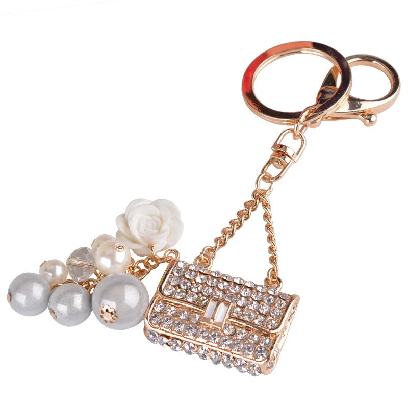 EASYA Korean Fashion Simulated Pearl Rhinestone Keychain Bag Pendant Alloy Keychain Gifts Exquisite Pendant Ornaments CHY-2594