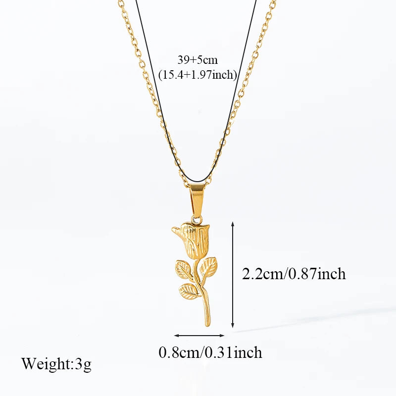 EILIECK New Tulip Flower Cubic Zirconia Chain Necklace Stainless Steel Fashion Collar Necklace Jewelry for Women Bijoux Gift