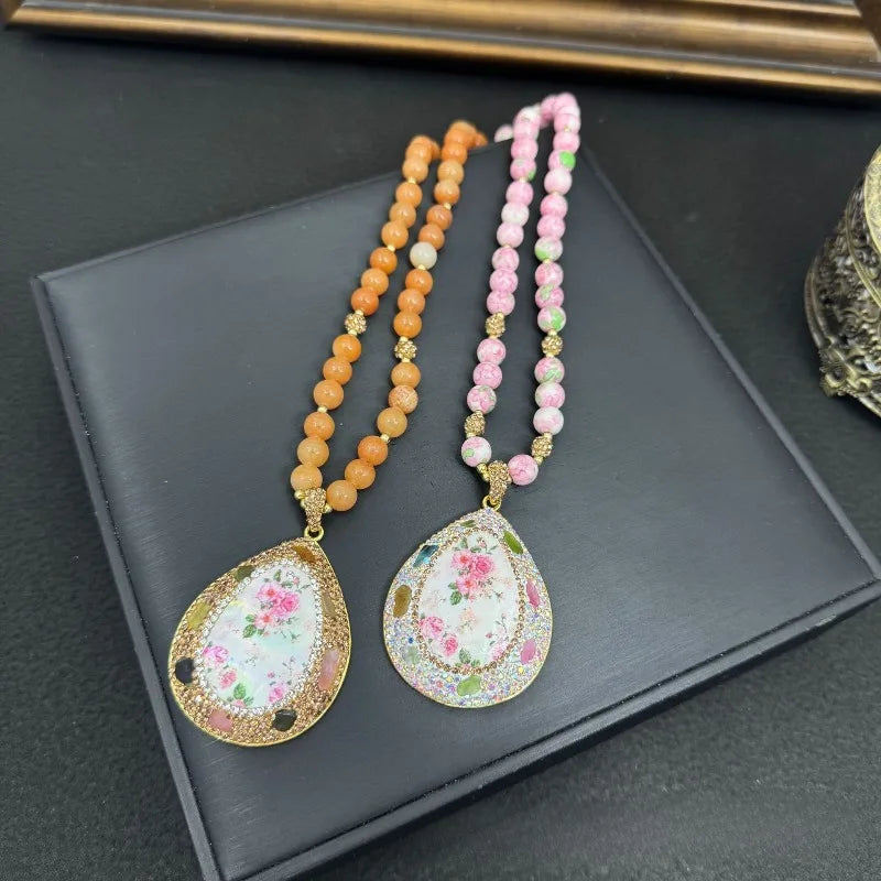 Floral Necklaces for Women Beads Chinese Style Geometric Vintage Banquets Jewelry Elegant Exquisite Collares Para Mujer