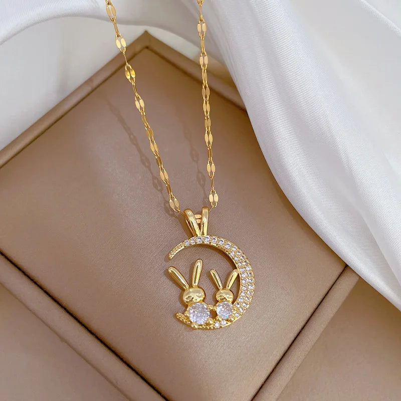 EILIECK 316L Stainless Steel Dragonfly Butterfly Shiny Cubic Zircon Pendant Necklace for Women Luxury Neck Chain Fashion Jewelry