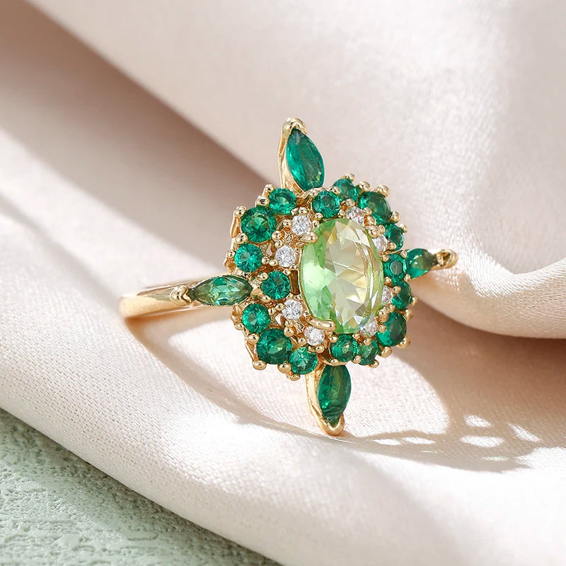 Elegant Newly Colorful Green Cubic Zirconia Rings for Women Special-interested Wedding Party Gorgeous Accessories Female Jewelry