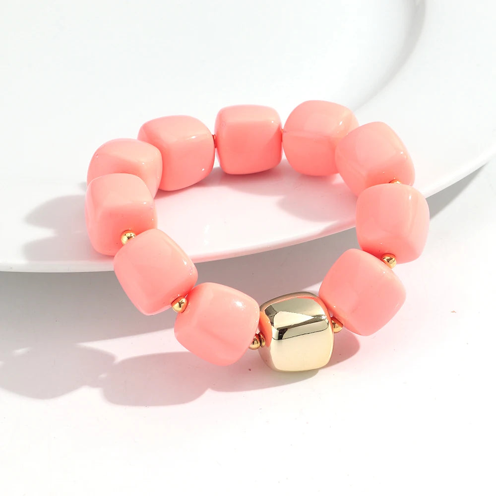 Trendy Colorful Square Beads Elastic Bangle Bracelets New Resin Geometric Beaded Stackable Bracelet 2026 Spring Summer Jewelry