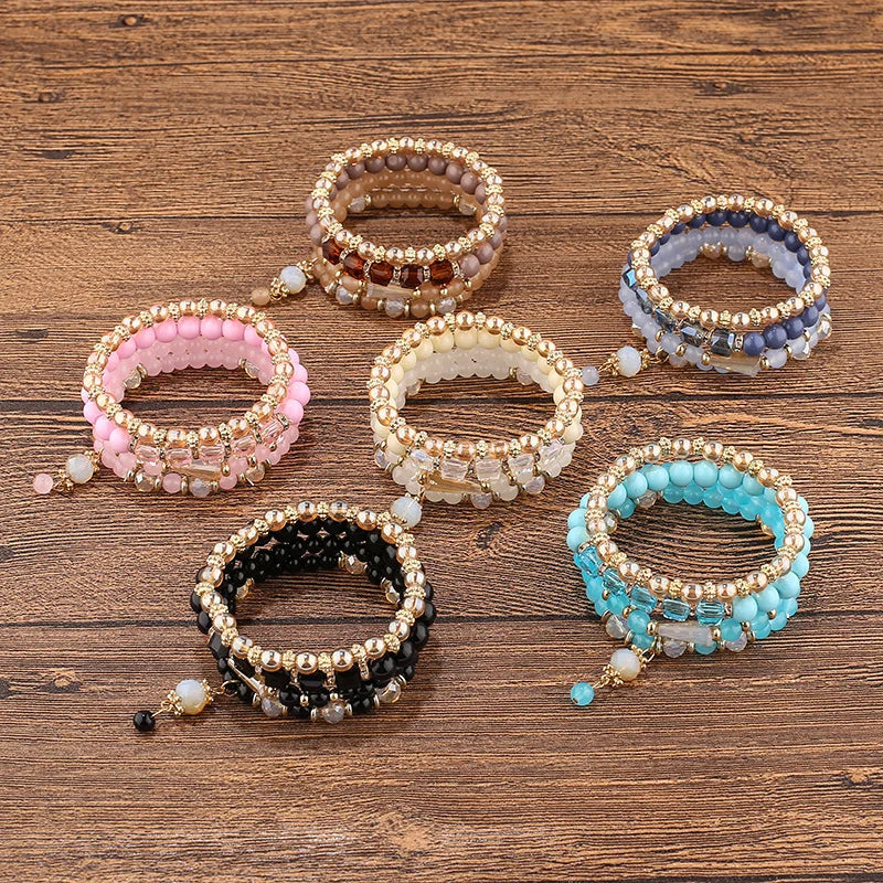 4Pcs Bohemian Bracelet Sets for Women Stackable Glass Acrylic Beads Chain Stretch Bracelets Boho Dainty Jewelry Best Friend Gif