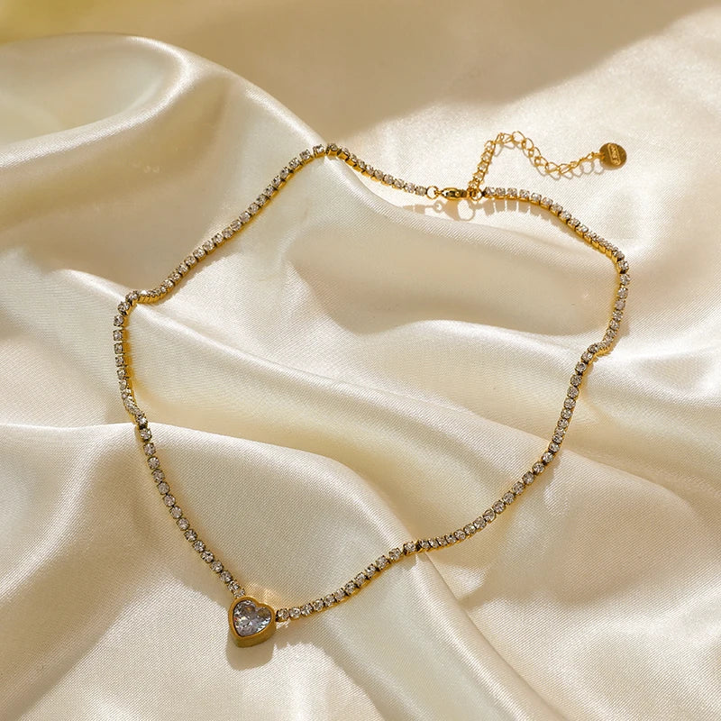 EILIECK 316L Stainless Steel Cute Love Heart Pendant Necklaces Gold Color Waterproof Chain Neck Jewelry Valentine's Day Gifts