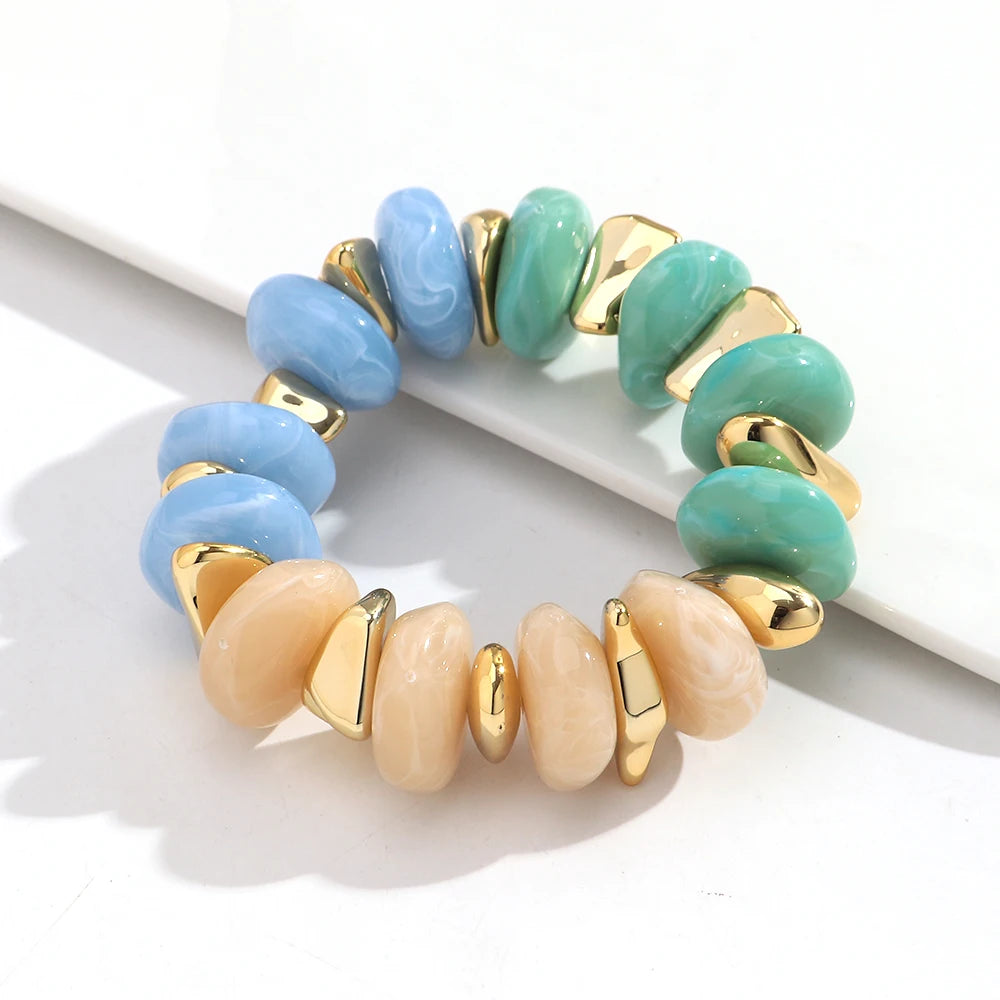 Fashion Acrylic Colorful Irregular Geometric Beads Elastic Bracelets Geometry Beaded Chunky Bracelet for Women New Jewelry Gifts