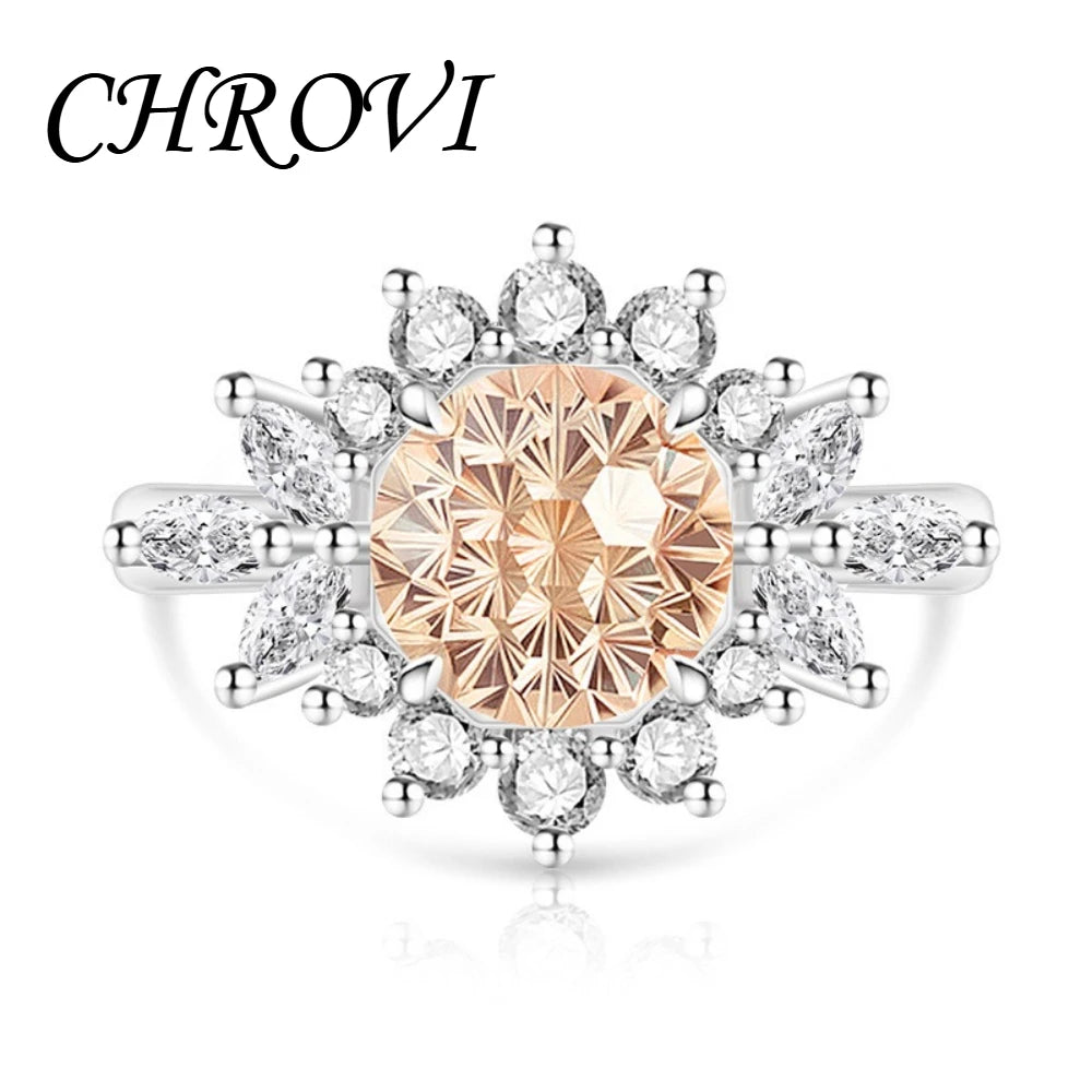 925 pure silver trendy colored gemstone sunflower ring for women, fashionable and versatile finger ring