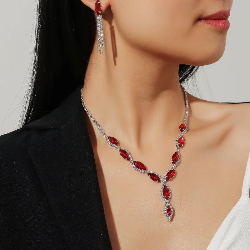 TREAZY Luxurious Rhinestone Crystal Wedding Jewelry Sets for Women Statement Choker Necklace Earrings Bridal Jewelry Accessories