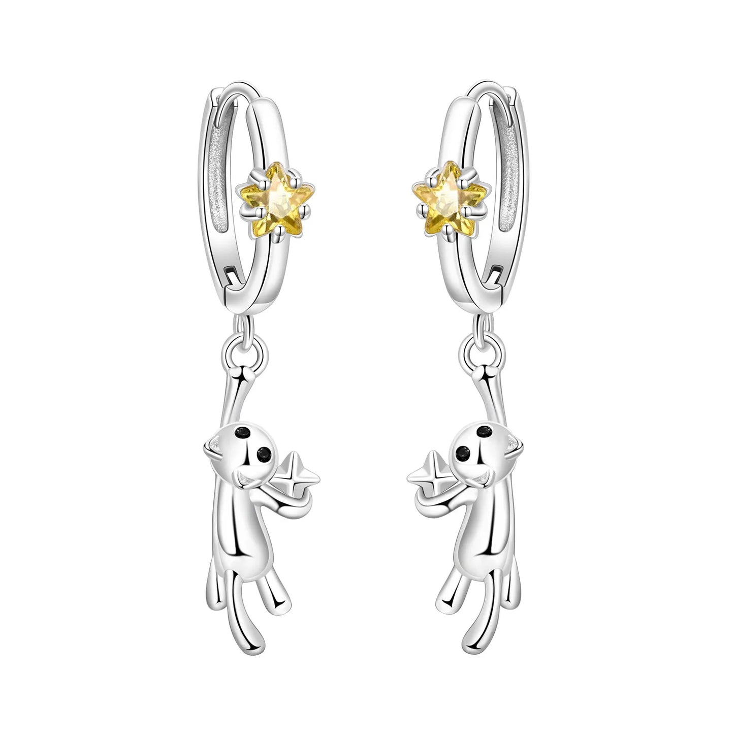 Hot Sale Original 925 Sterling Silver Zircon Pink Doughnut Earrings Flower Paw Print Design Women Party Jewelry Gifts Ear Loops